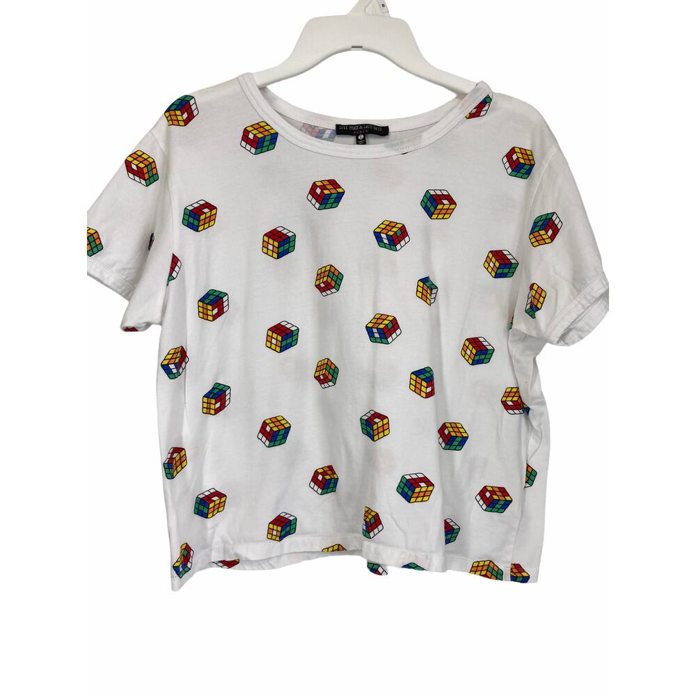 Love Peace & Lazy Days Girl's Rubik's Cube Graphic Tee Kid's Youth Size XL